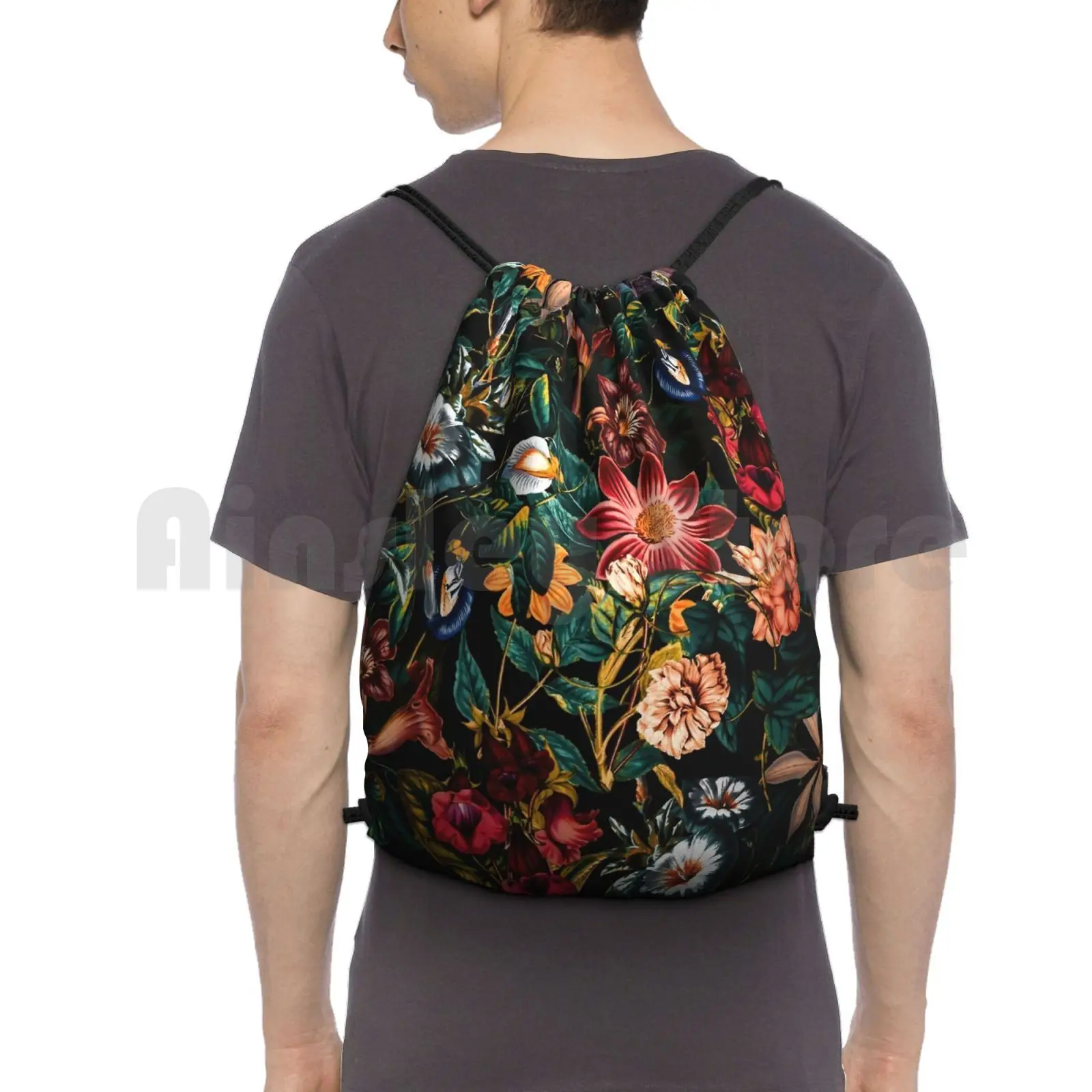 

Night-Garden-Xxiv Backpack Drawstring Bag Riding Climbing Gym Bag Floral Botanical Garden Forest Jungle Tropical Pattern