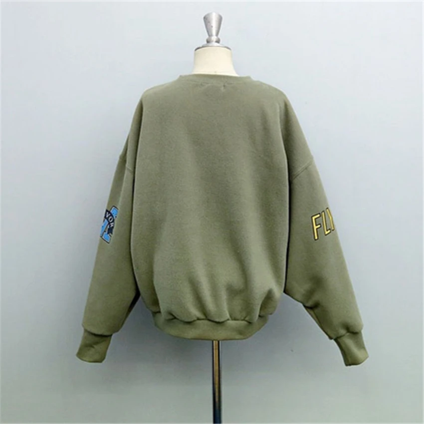 Najtaniej 2019 zima jesień nowy Harajuku Funny Cartoon dres dla kobiet swetry z polaru bluzy luźna bluza damska zieleń wojskowa 2XL