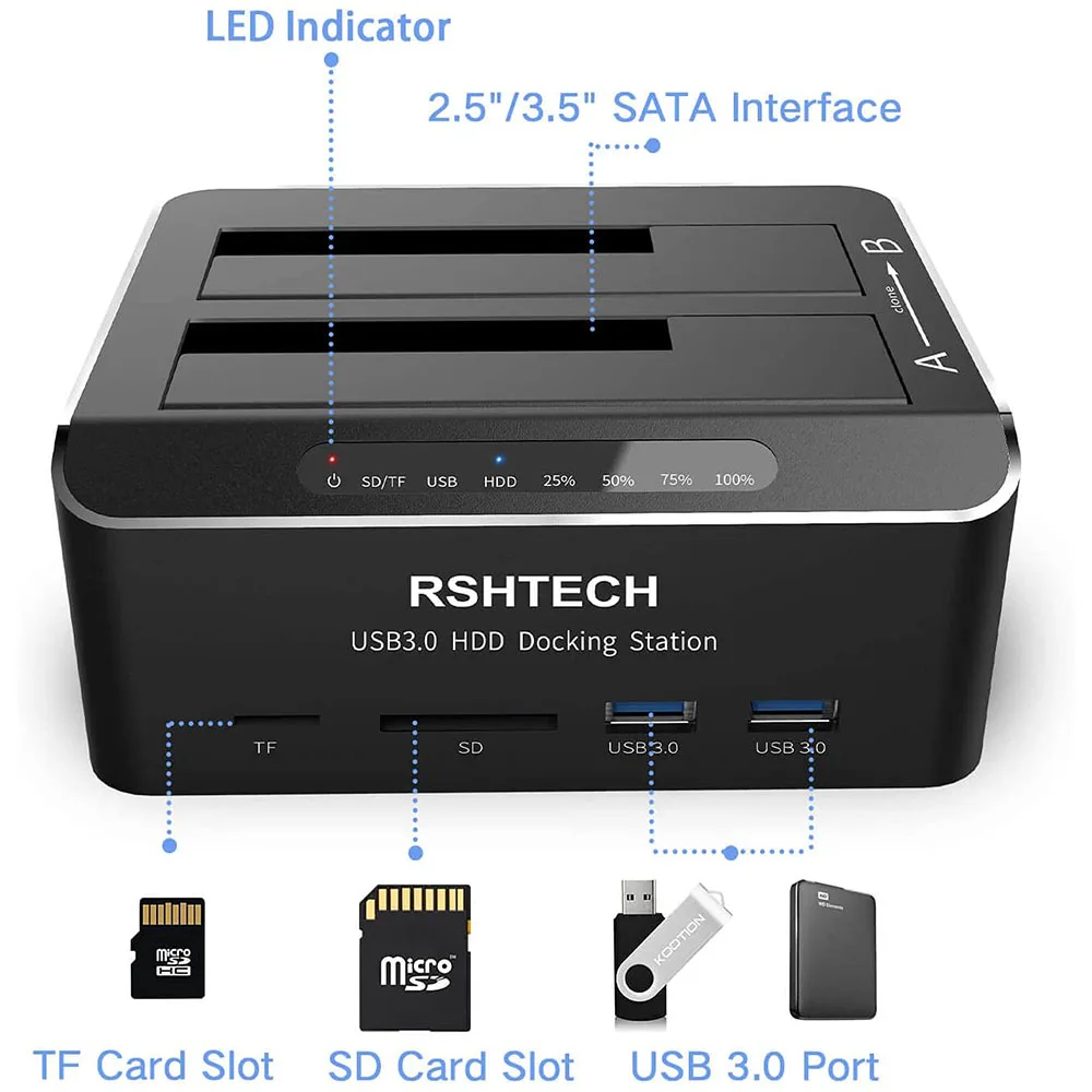 Hard Drive Docking Station USB 3.0 Aluminum Dual Bay Hard Drive Dock For 2.5