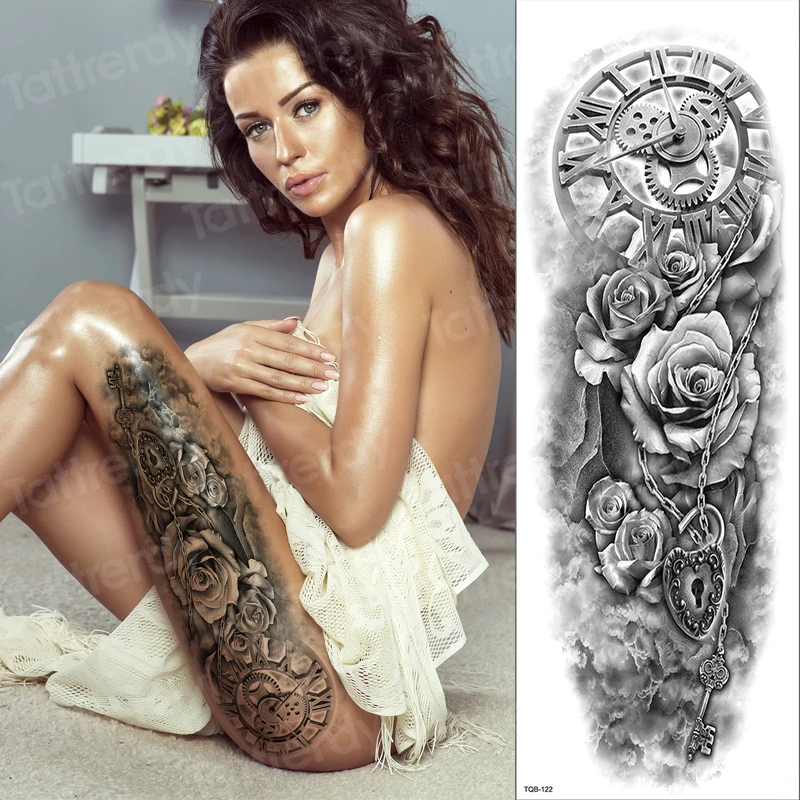 TQB122 Сексуальная временная татуировка большая черная Водонепроницаемая Татуировка Роза сова Девушка наклейка татуировки и боди-арт Лев татуировки дизайн для женщин мужчин - Цвет: TQB122