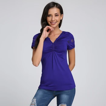 

Celmia Plus Size Women Lace Stitching Short Sleeve Summer 2020 Blouse Tops Sexy V Neck Fitted Solid Milk Silk Blouses Blusas 5XL