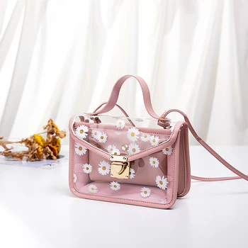 

2020 Fashion Women Transparent Handbags Pattern Shoulder Bag Hardware Chain Strap Color Block Messenger Handbag Composite Tote