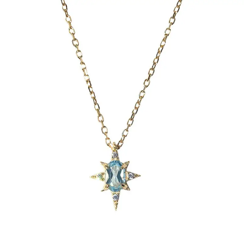 Pendant Necklace Silver Necklace Silver Pendant Silver Necklace Charms New designer original six-pointed star topaz pendant necklace retro light luxury noble shining charm lady silver jewelry