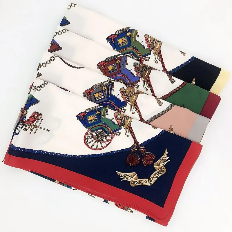 

High Quality 60CM Carriage Chain Pattern Woman Scarf Luxury Brand Matagorda WMN Accessaries Imitated Silk Small Kerchief Scarves