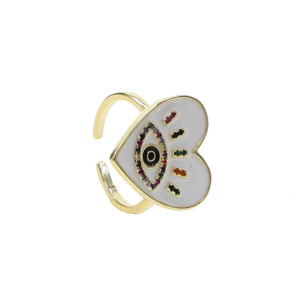White New Adjustable Gold white black Red Heart Evil Eye Rings for women female Bohemia Lucky evil eye love heart gold ring - Main Stone Color: White