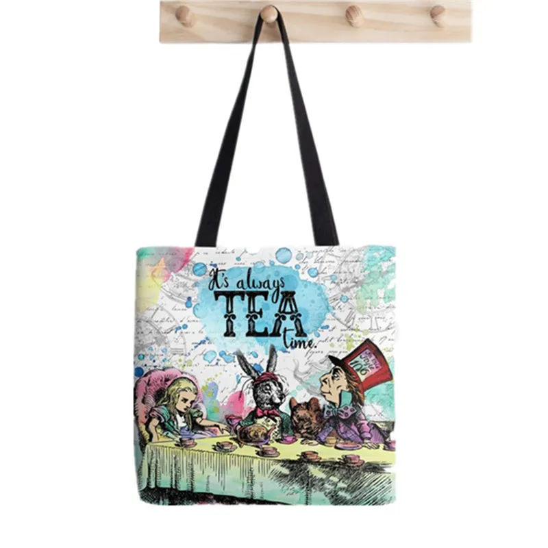 Shopper Alice In Wonderland Book Painted Tote Bag women Harajuku shopper handbag girl Shoulder shopping bag Lady Canvas Bag