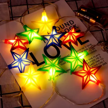 

Waterproof Four-Color Pentagram String Lights Decorative Lights 10 LED Battery Type 1.65M decoration for windows doors home 2020