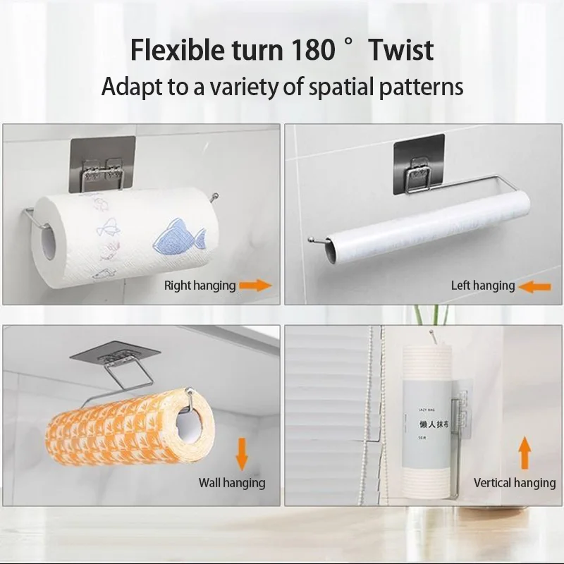 Stainless Steel Tissue Hanger Paper Roll Holder Wall Mounted Towel Storage Rack Organizer Shelf Kitchen Bathroom Accessories
