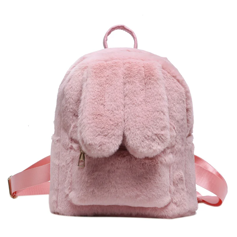 

Rabbit Ears Plush Women Backpack New Winter Bags For Women Fluffy Bag Faux Fur Shoulders Bag Cute Furry Women Bag Mini Backpacks