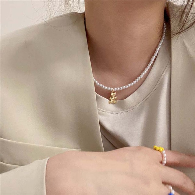Bear Pendant Pearl Necklace Lovely Bear Gold Chain Necklaces For Women Jewelry