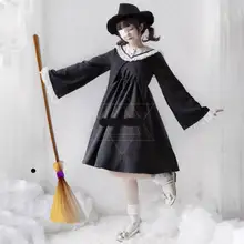 Для женщин японский Kawaii для девочек платье лолиты, в готическом стиле с матросским воротником; Повседневное длинный рукав платье Косплэй студентов костюм ведьмы на Хэллоуин Костюмы