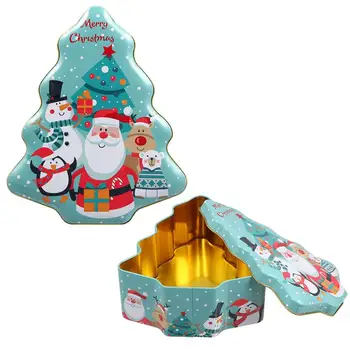 

2Pcs Christmas Tinplate Gift Boxes Xmas Tree Shape Candy Boxes Gift Wrapping Box