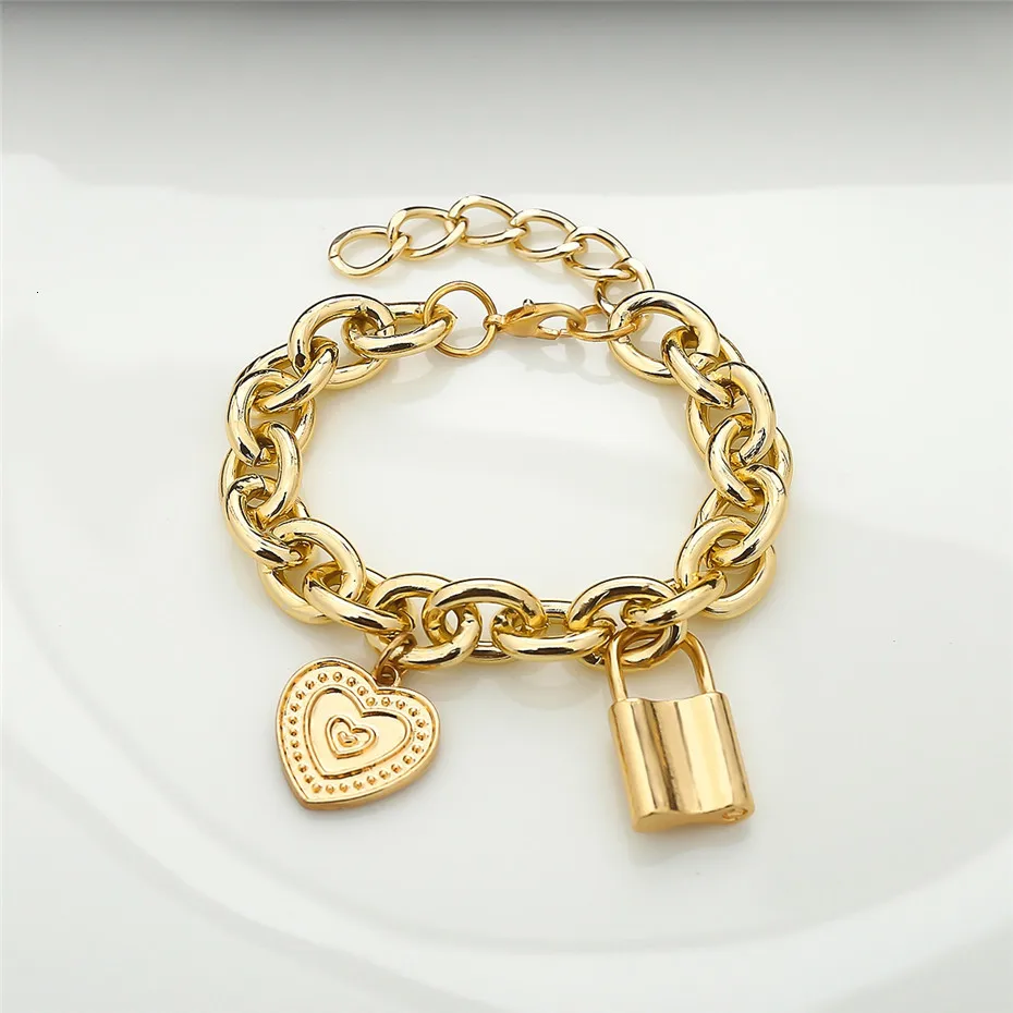 Ingemark панковские браслеты с подвеской в виде замка для влюбленных, модные браслеты из сплава с резным сердечком, толстый браслет на цепочке, ювелирные изделия для пар