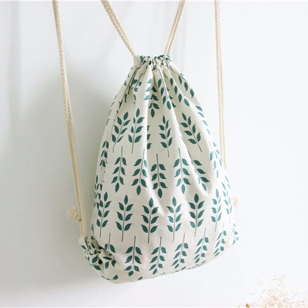 

Drawstring Bag Cotton Canvas Gift Bag Sac A Dos Ficelle Women Wheat Ear Drawstring Beam Port Backpack Shopping Travel Bag #LL