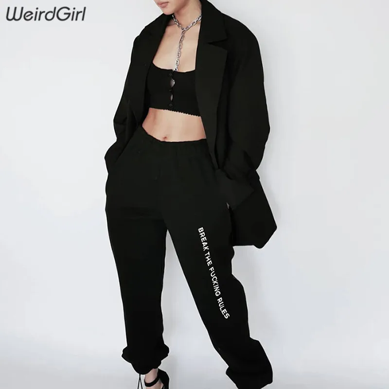 Weirdgirl женские хлопковые повседневные брюки бежевые Длинные шаровары с высокой талией эластичные штаны спортивные брюки новая осенняя одежда - Цвет: Черный