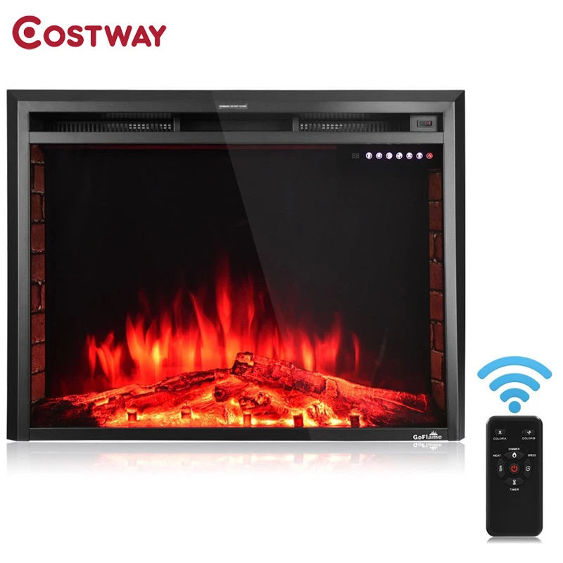 

Costway 36" Electric Fireplace Insert Freestanding Stove Heater High Quality Tempered Glass Gorgeous Realistic 5 Flame Color