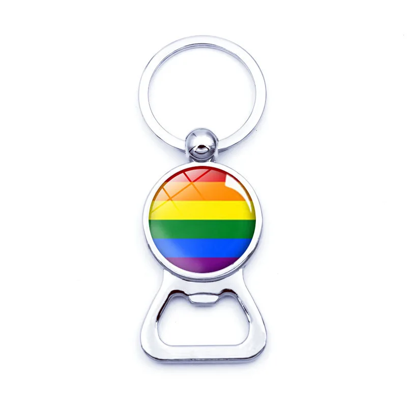 

Gay Pride Rainbow-colored Homosexual Proud Time Stone Key Ring Metal Beer Bottle Opener Key Ring