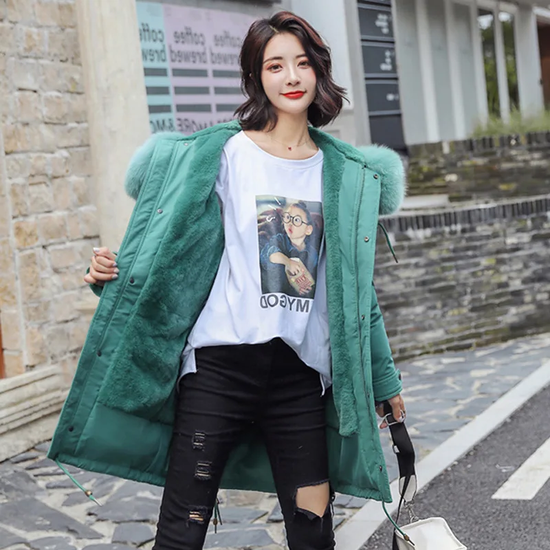 

Photo Shoot 2019 Winter New Style Korean-style Coat Mid-length Deconstructable Fur Collar Cotton Coat Cotton-padded Clothes