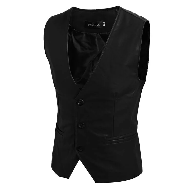 ZOGAA-Chaleco Ajustado de piel sintética para hombre, chaqueta sin mangas informal con apertura por botón y cuello en V, camiseta ajustada sin mangas Geek Simple Joker para invierno