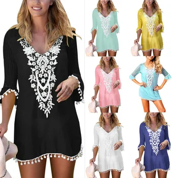 

Madam clothing OWLPRINCESS New Style V-neck Half Sleeve Grid Lace Hair Shirt Sun-resistant Short Skirt Dress