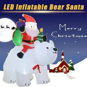 

2.1x1.7m Giant Inflatable Funny Santa Riding Polar Bear Toys with LED Light Santa Claus Props Christmas Decoration Ornaments