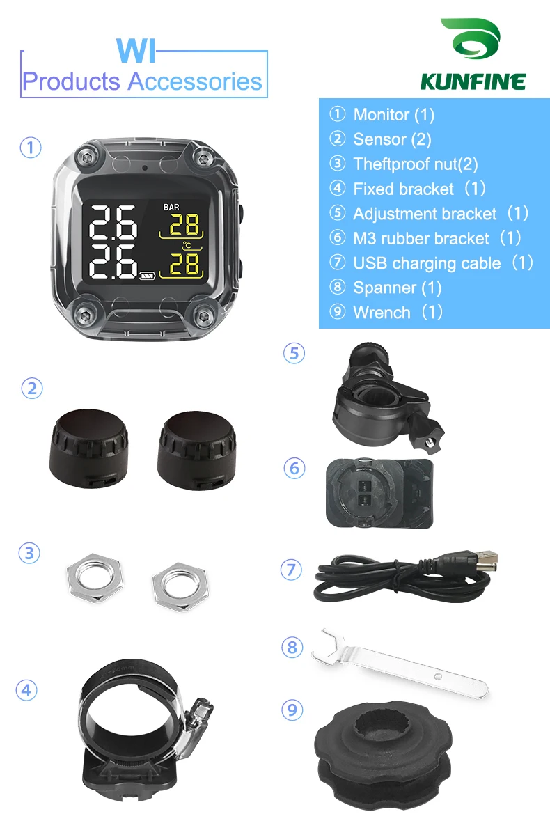 Waterproof Smart Motorcycle TPMS Tyre Pressure Monitoring System Digital LCD Display  Security Alarm Systems With 2 Sensors M3-C-WI (17)
