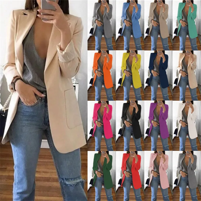 

S-XXXXXL Women Solid Color Lapel Collar Long Sleeve Slim OL Style Elegant Open Suit(15 Colors)