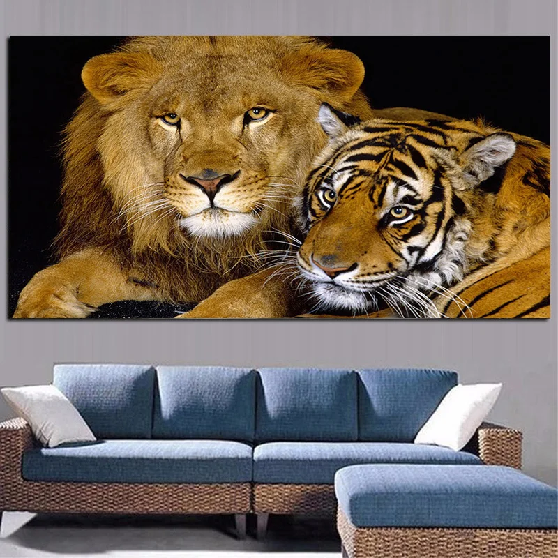

Lion Tiger Feline Animals Painting Artistic Canvas Art Posters and Prints Modern Wall Art Picture For Living Room