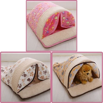 

New Coral Fleece Pet Cat tent Dog House Bed Removable Washable Puppy Kitten Kennel Nest Pad Small Medium Dog Bed Cave Tent House