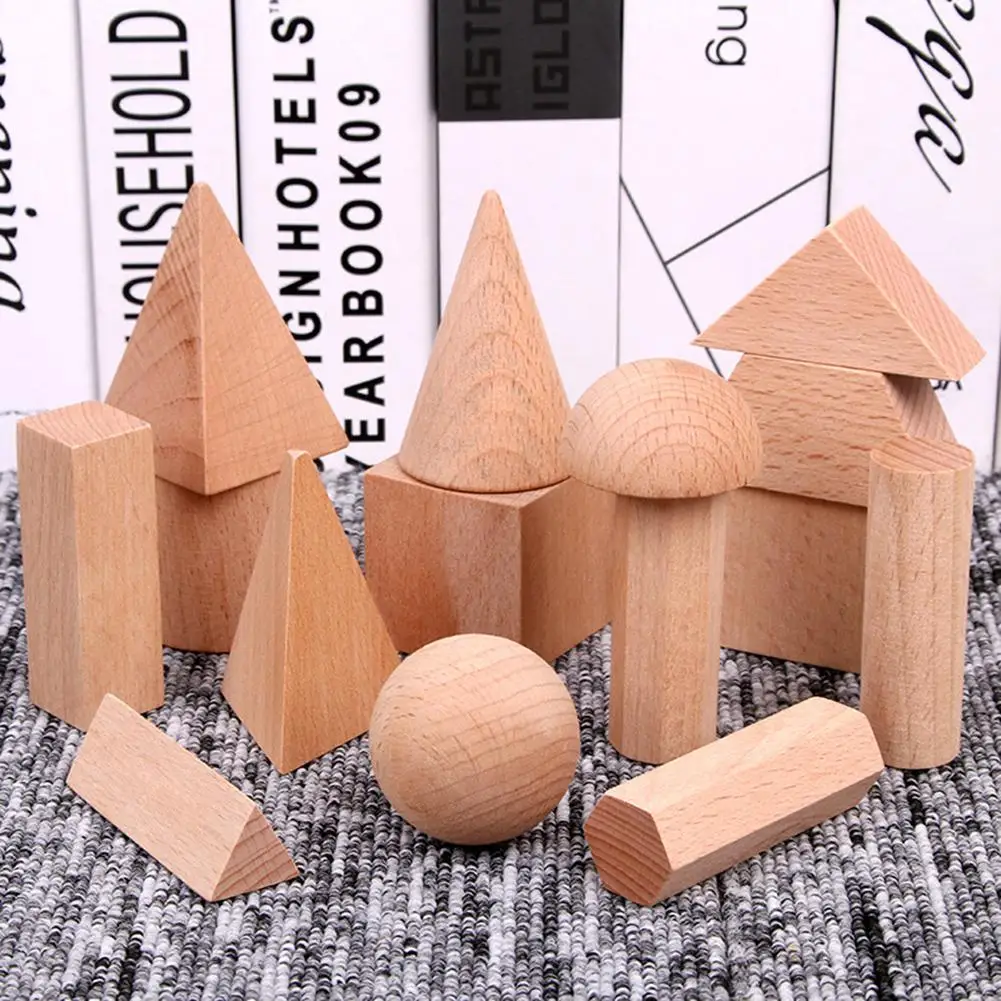

15Pcs Kids Wooden Geometry Solid Toys Blank 3D Geometry Solid Blocks Kids Learning Math Educational Toy Teaching Aids