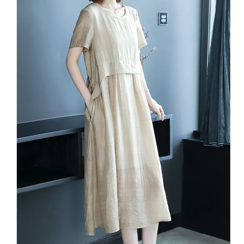 

Europe And America Dress Summer Wear for Women 2019 New Style Retro Waist Hugging Mid-length Slimming Elegant Normcore Style Lar