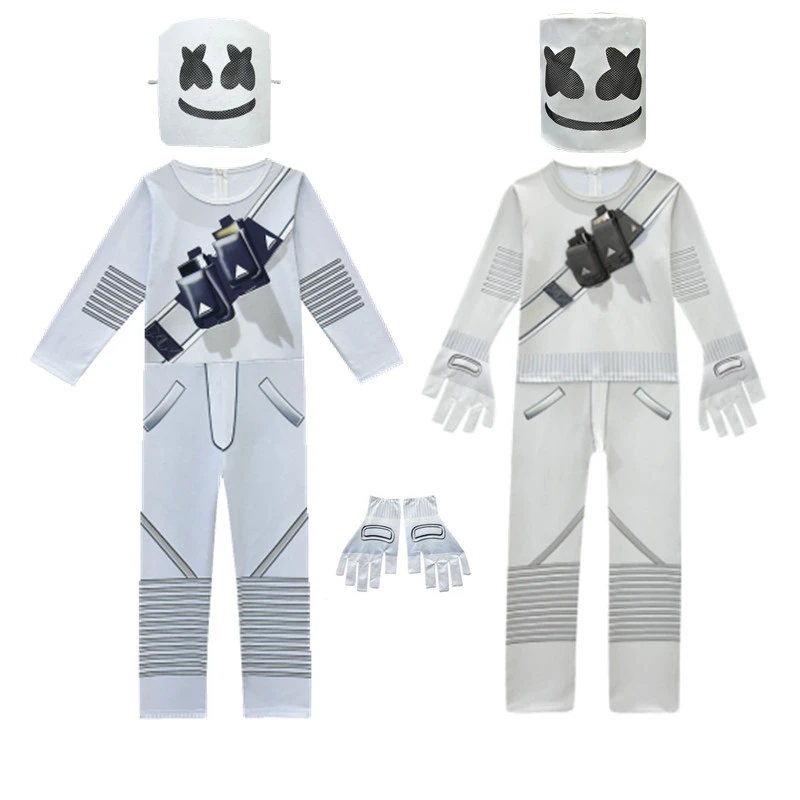 Kids Popular Marshmello Cosplay Costume With Mask Boys Girls Jumpsuit Carnival Party Syllables - Cosplay Costumes - AliExpress