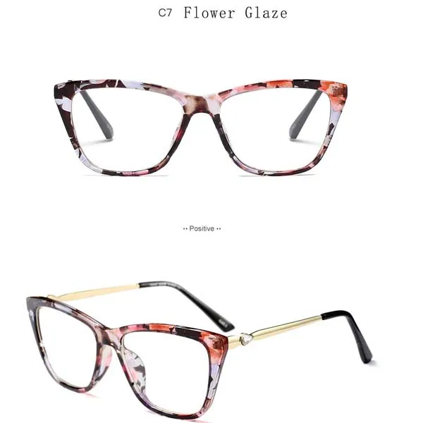 Flower Glaze Модные квадратные женские очки "кошачий глаз", новинка, Кристальные оптические очки, оправа, фирменный дизайн, простые очки Oculos De Grau Feminino - Цвет оправы: Flower Glaze