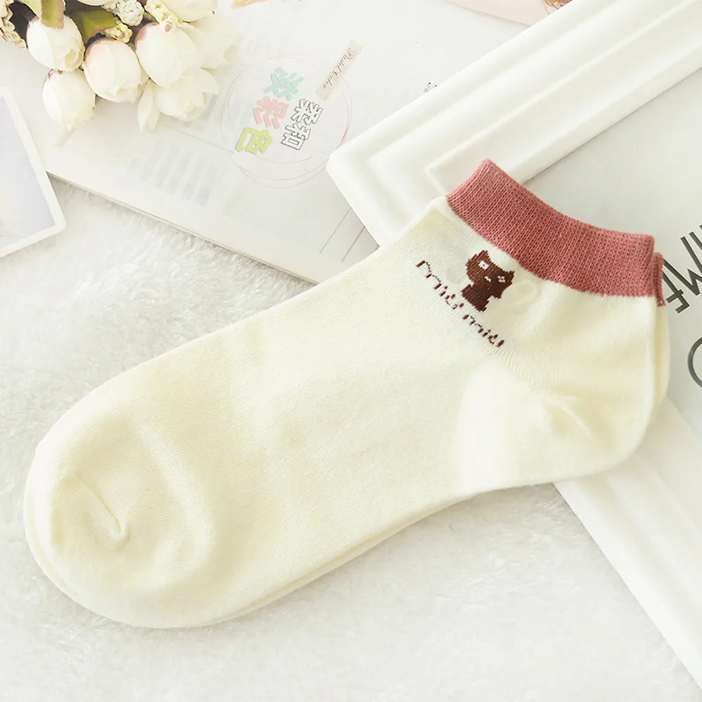 Women Casual Socks Slipper Breathable Cotton Invisible Ankle Sock Female Comfortable Logo Printed Thin Short Socks Pure Non-Slip