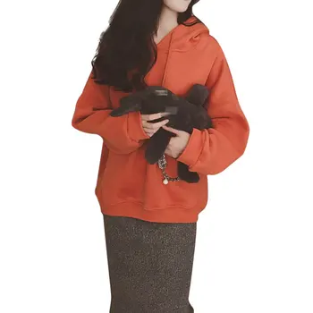 

Autumn Winter Women's Hoodies Loose Long-sleeved Hooded Tops Korean Version Plus Velvet Solid Sweatshirt Female 2020 New Arrival