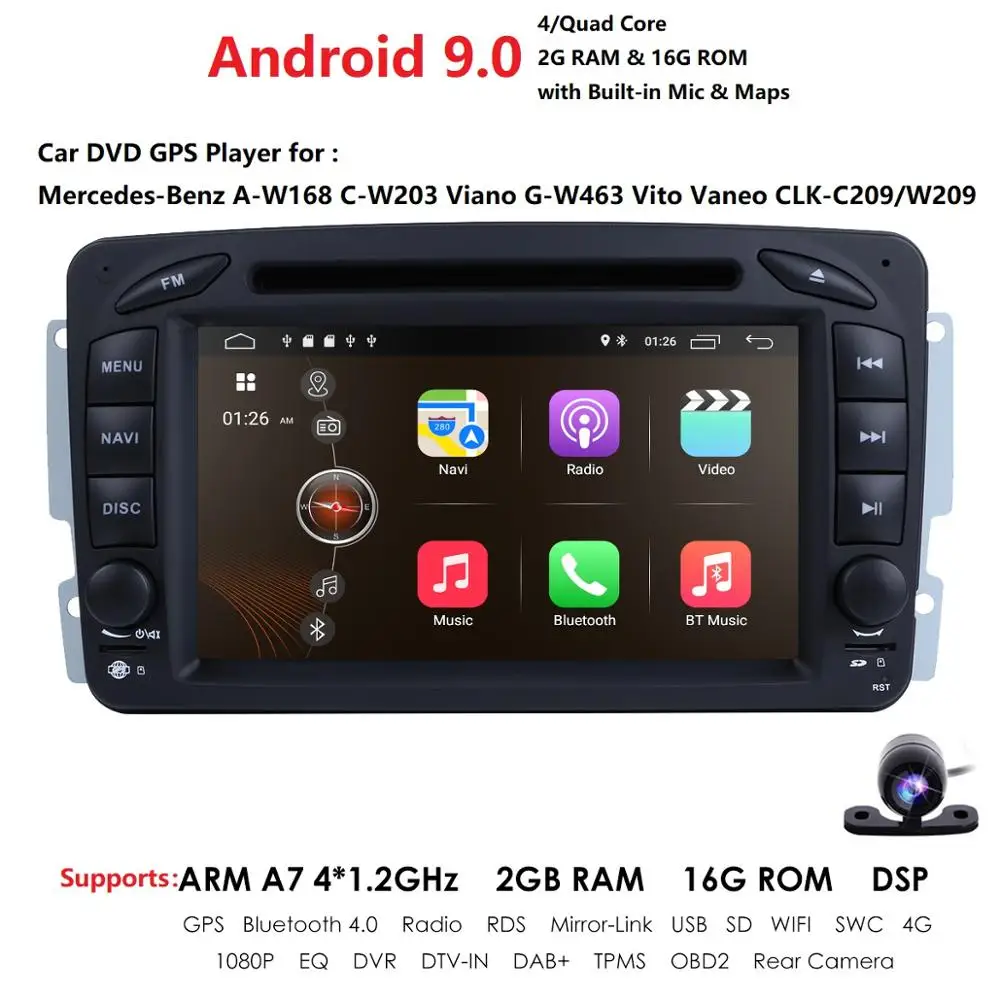 Flash Deal Hizpo Car Multimedia Player Android 9.0 GPS 2 Din DVD Automotivo For Mercedes/Benz/W209/W203/M/ML/W163/Viano/W639/Vito Radio CAM 0