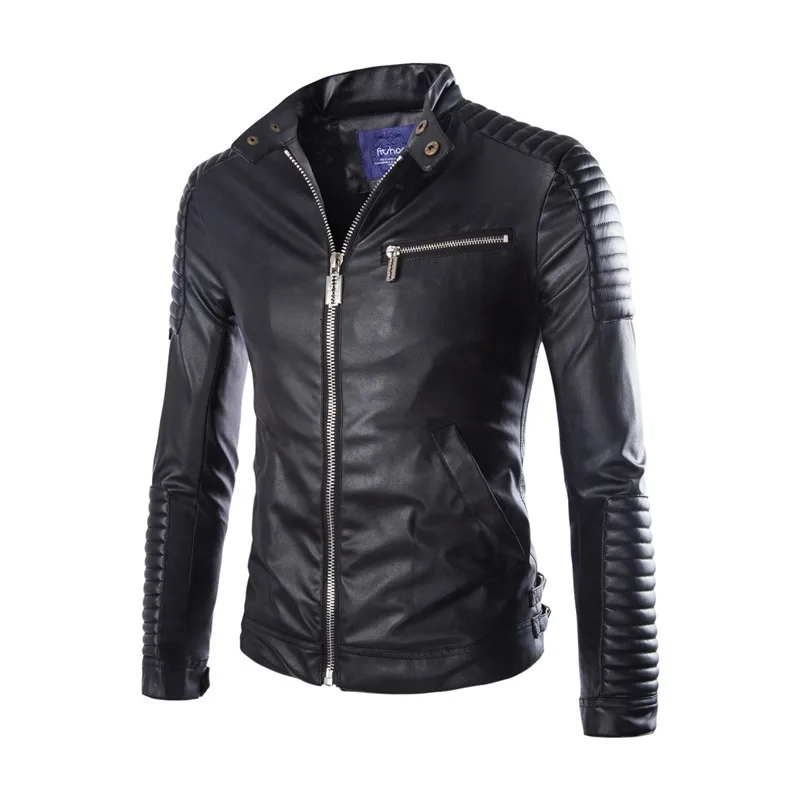 

Western Style Men Fashion And Personality Windproof Small Stand Collar Locomotive Leather Coat Jacket