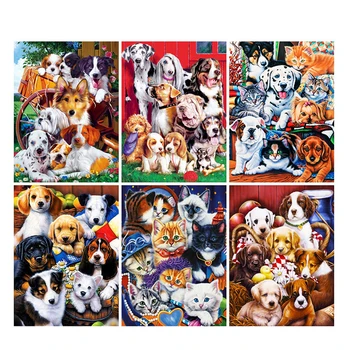 

LZAIQIZG Diamond Embroidery Puppy Kitten 5D DIY Cross Stitch Diamond Painting Dog Cat Animal Rhinestone Art Home Decor Gift