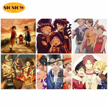 

ASL 5D DIY Diamond Painting Full Square Set Cross Stitch One Piece Ace Luffy Sabo Diamond Embroidery Rhinestone Home Decor Gifts