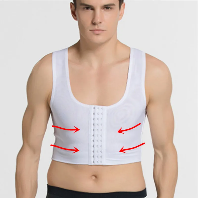 Men Compression Vest Slimming Body Shaper Chest Tummy Control Shapewear Waist Trainer Girdle Belt Posture Corrector Tank Top White XL
