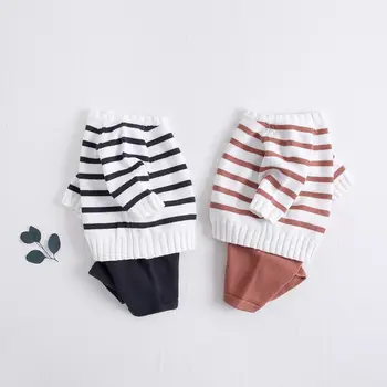 

0-2 Year Old Baby Boy Girl Cotton Striped Sweater+Shorts Two-Piece Set 2020 Autumn 3 6 9 12 18 24 Month Baby Clothes OBS204015