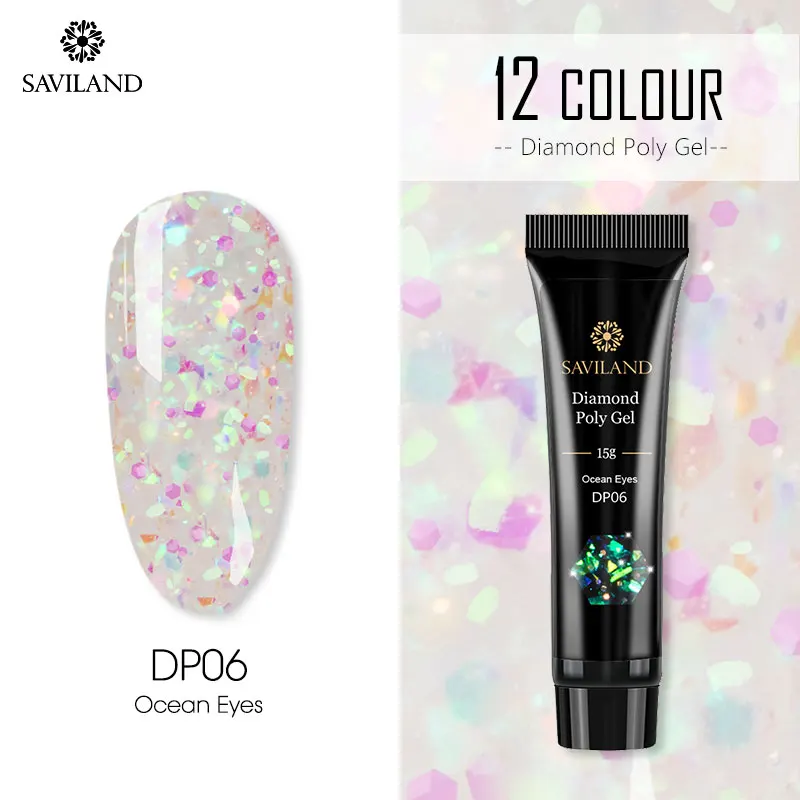 SAVILAND Colors Diamond Poly Gel Soak Off UV Builder Gel Glitter Gel Lacquer Camouflage Fast Nail Extension Poly Gel Art Design - Цвет: 15ml DP06