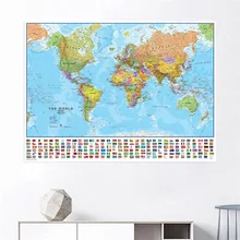 Toile Non tissée imprimée HD avec la carte du monde, 40x60cm, affiche murale d'art, décoration de maison, fournitures scolaires pour enfants