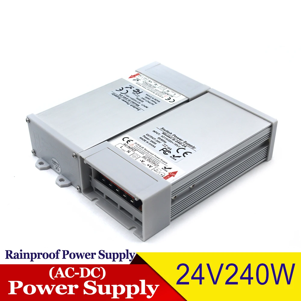 Universal Power Supply DC 24V 10A 240W Transformers 110v 220V AC DC24V Rainproof Powers Source For LED Strip Light Monitor | Обустройство