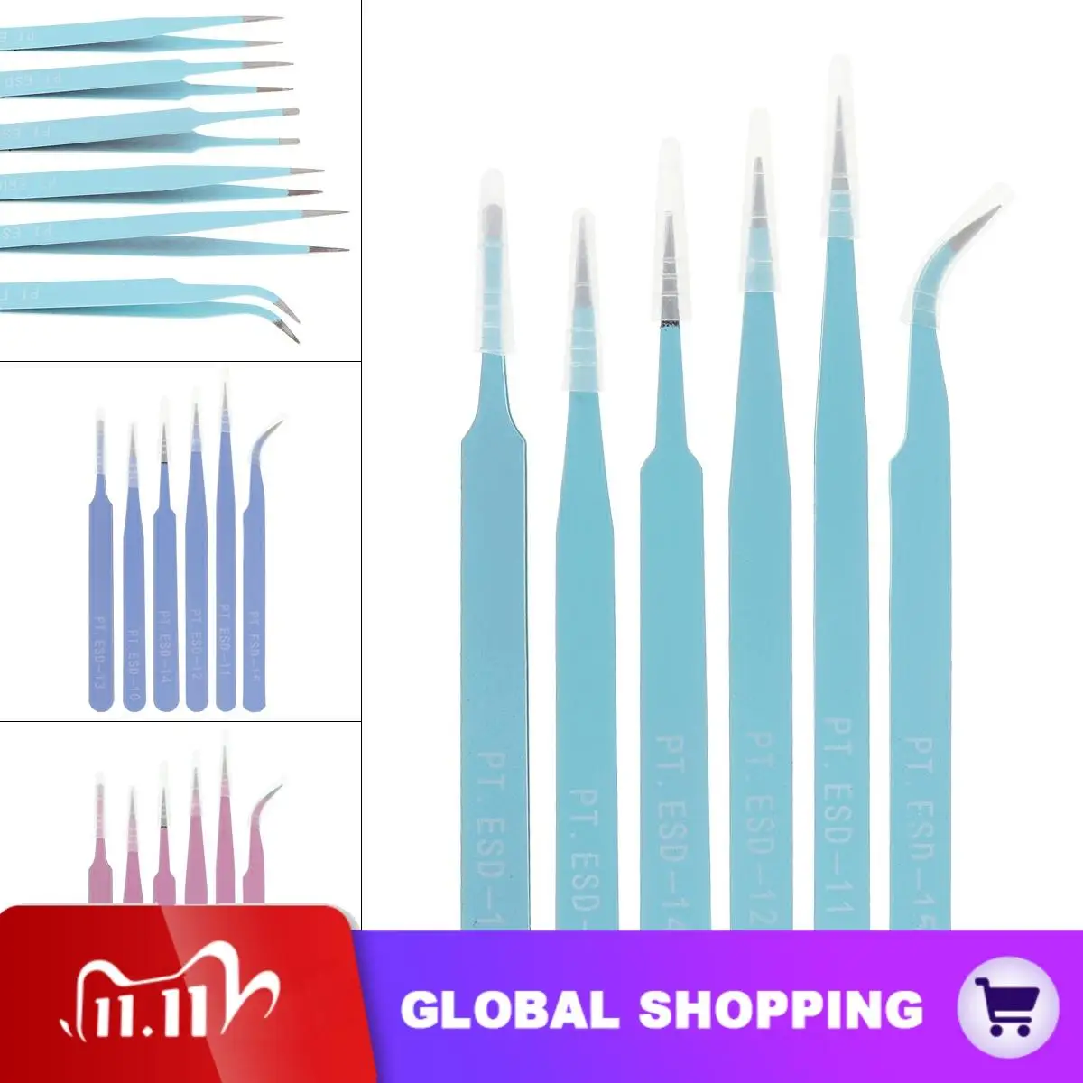 

6pcs Precision Electronic Tweezers Set 116mm-133mm Stainless Steel Anti-Static ESD Tweezers Set for Craft Jewelry Laboratory