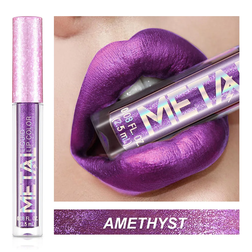 12 Colors Brand Metallic Liquid Lipstick Cool Purple Red Waterproof Party Metal Lip Gloss Lip Cosmetic Makeup Cosmetics TSLM2