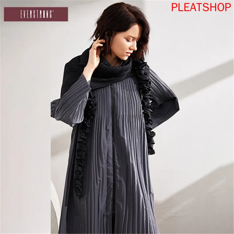 

Scarf Women 's Winter Versatile Long Warm Shawl Dual Purpose Scarf Flower Solid Color Fashion Casual MIYAKE pleats black Shawl