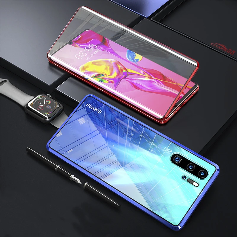

360 Protective Cover Flip Phone Cases Magnetic auto adsorption Double-Side Tempered Glass phone cases For Huawei P30 P30 pro
