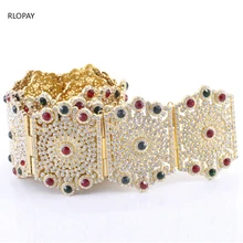 Сияющий Золотой марокканский свадебный пояс Полный Камень для женщин с цепью на талии Роскошные ювелирные изделия с бриллиантами