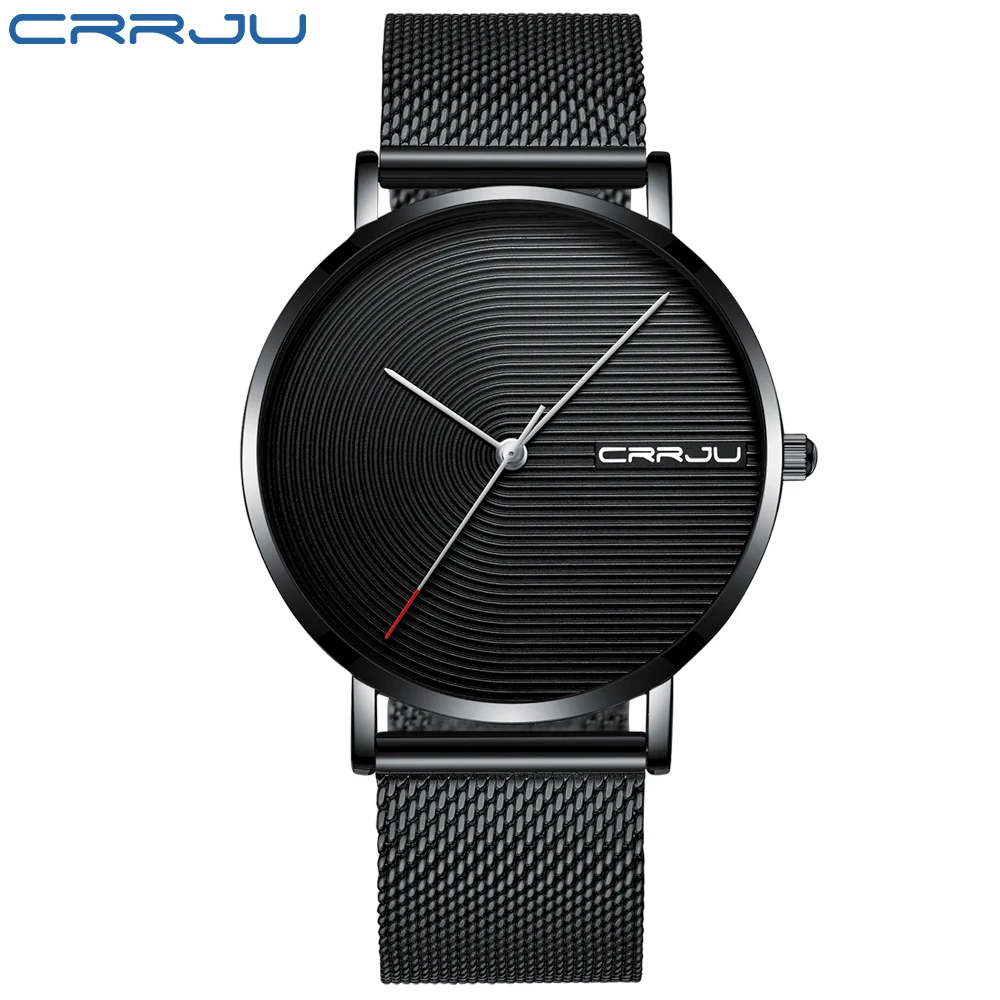 CRRJU Luxury Brand Men Watch Casual Minimalist Quartz Male Watch Fashion Simple Silver White Waterproof Wristwatch Men's Gifts - Цвет: Black